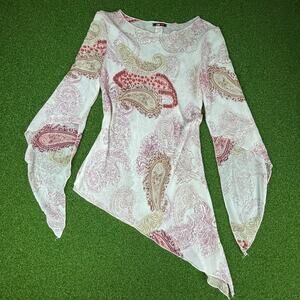Vintage Y2K One Love Sheer Paisley Angel Cut Super Flowy Fairy Top Sz L